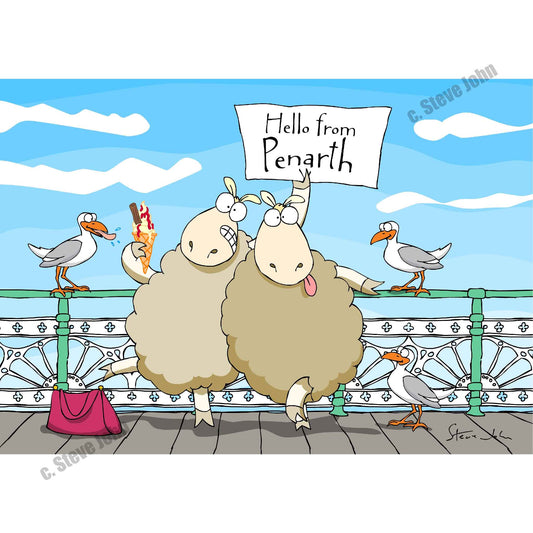 2 Sheep 'Hello from Penarth' Card