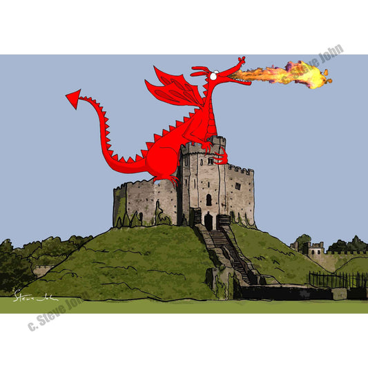 Dragon on Cardiff Castle card