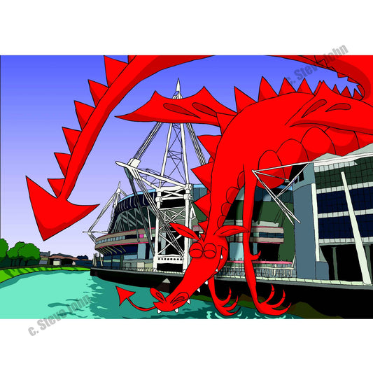 Dragon sleeping on the Principality Stadium, Cardiff card