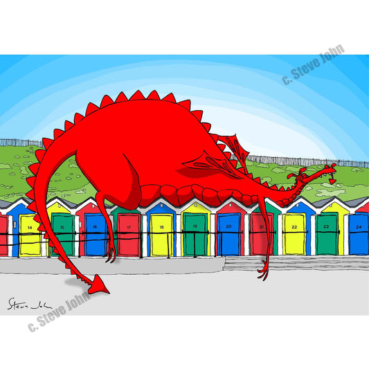 Dragon on the huts at Barry Island Card
