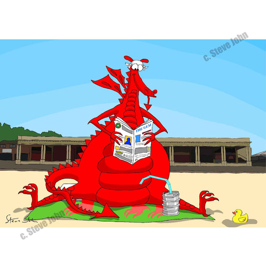 Dragon on the sand at Barry Island Card
