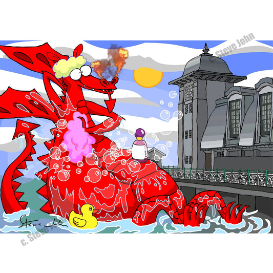 'Dragon dipping in Penarth' Card