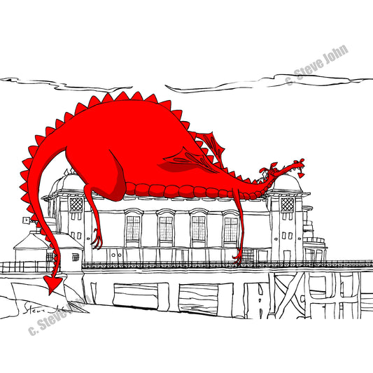 'Penarth Pavilion outline with red dragon' Card
