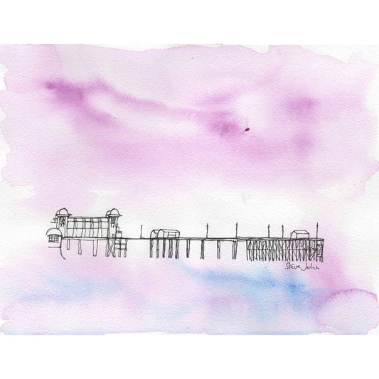 Pink sky over Penarth Pier sculptured sky. 8" by 6" print, mounted