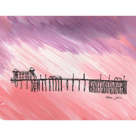 Purple and coral, Penarth Pier. 8" by 6" print, mounted