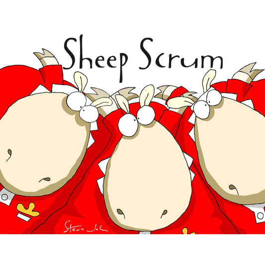 Sheep Scrum. 8" by 6" print, mounted