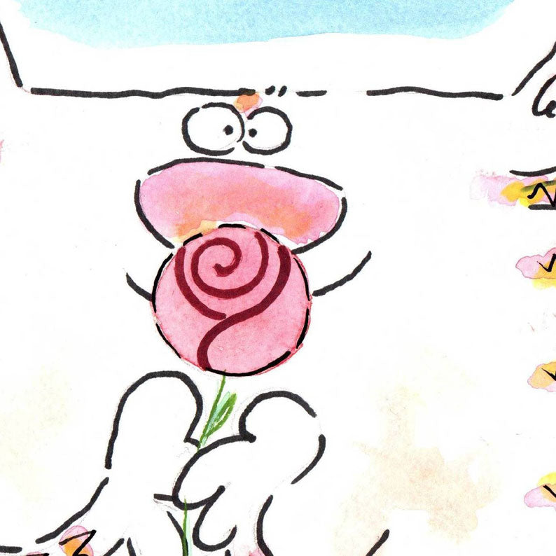 Cat with rose. Small unframed artwork