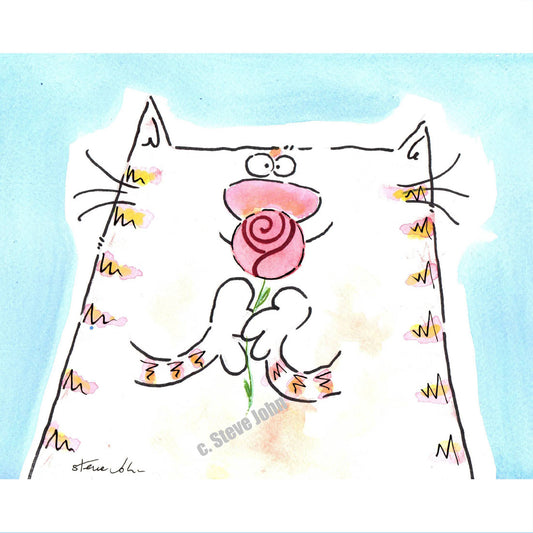 Cat with rose. Small unframed artwork