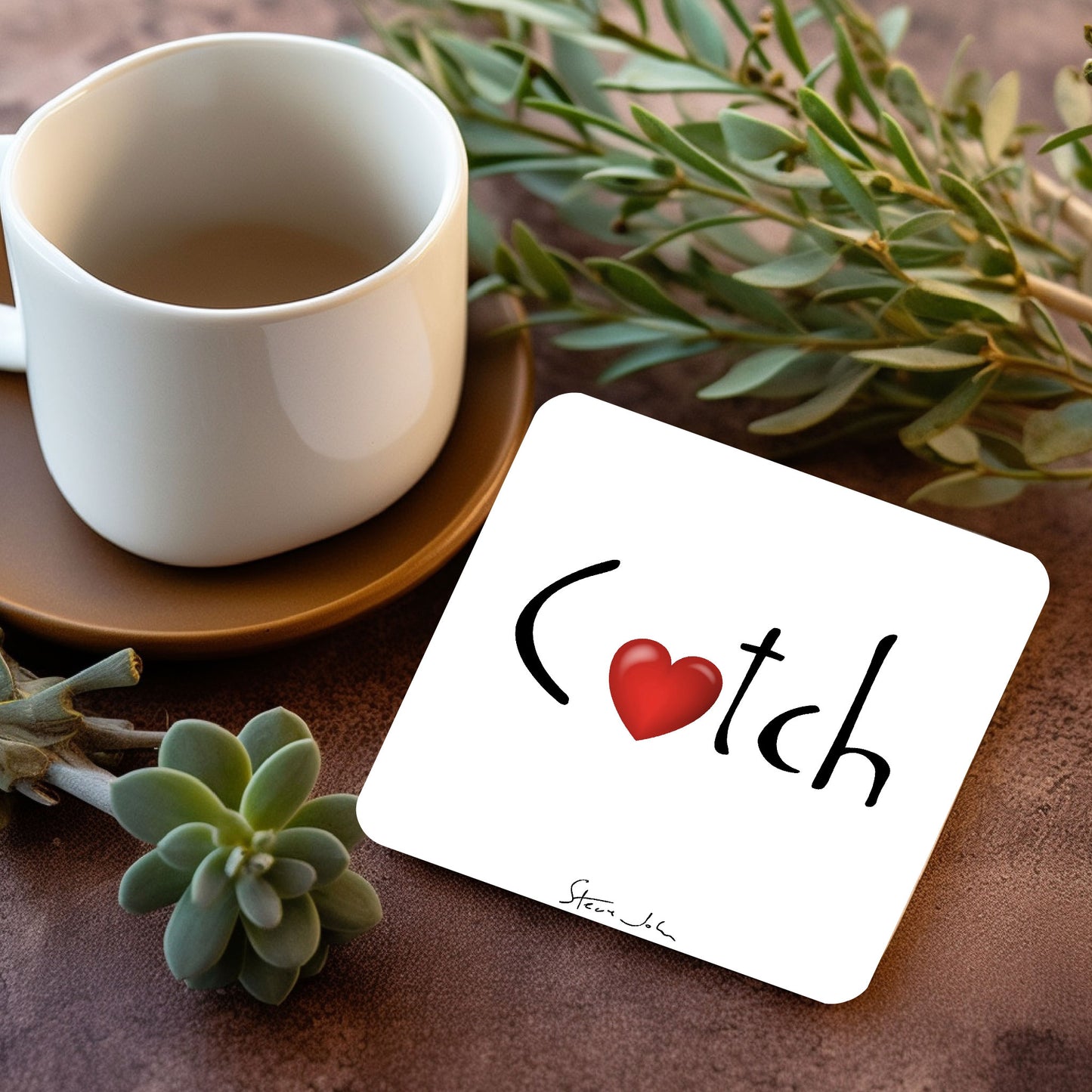 Cwtch with red heart coaster