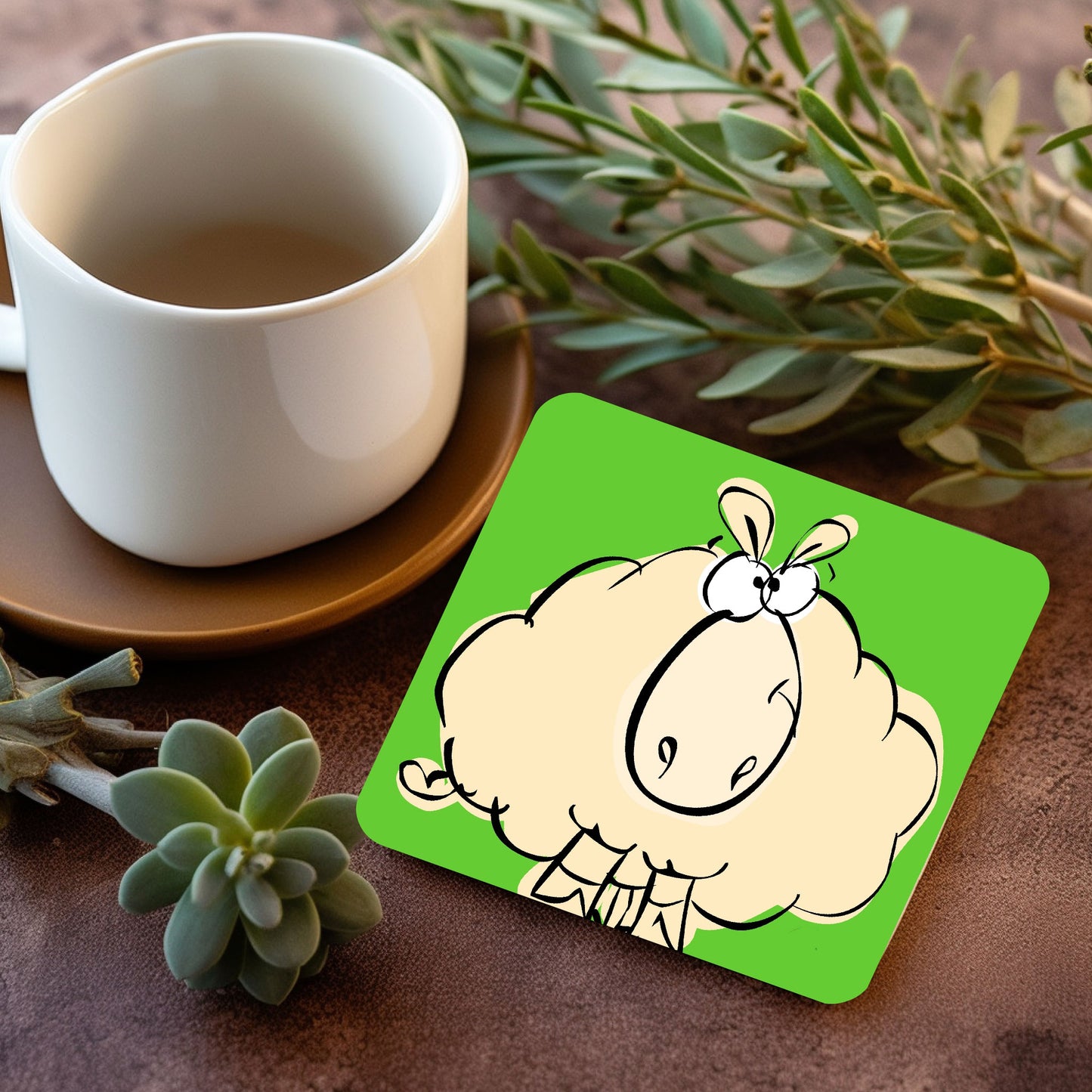 Sheep with green background coaster