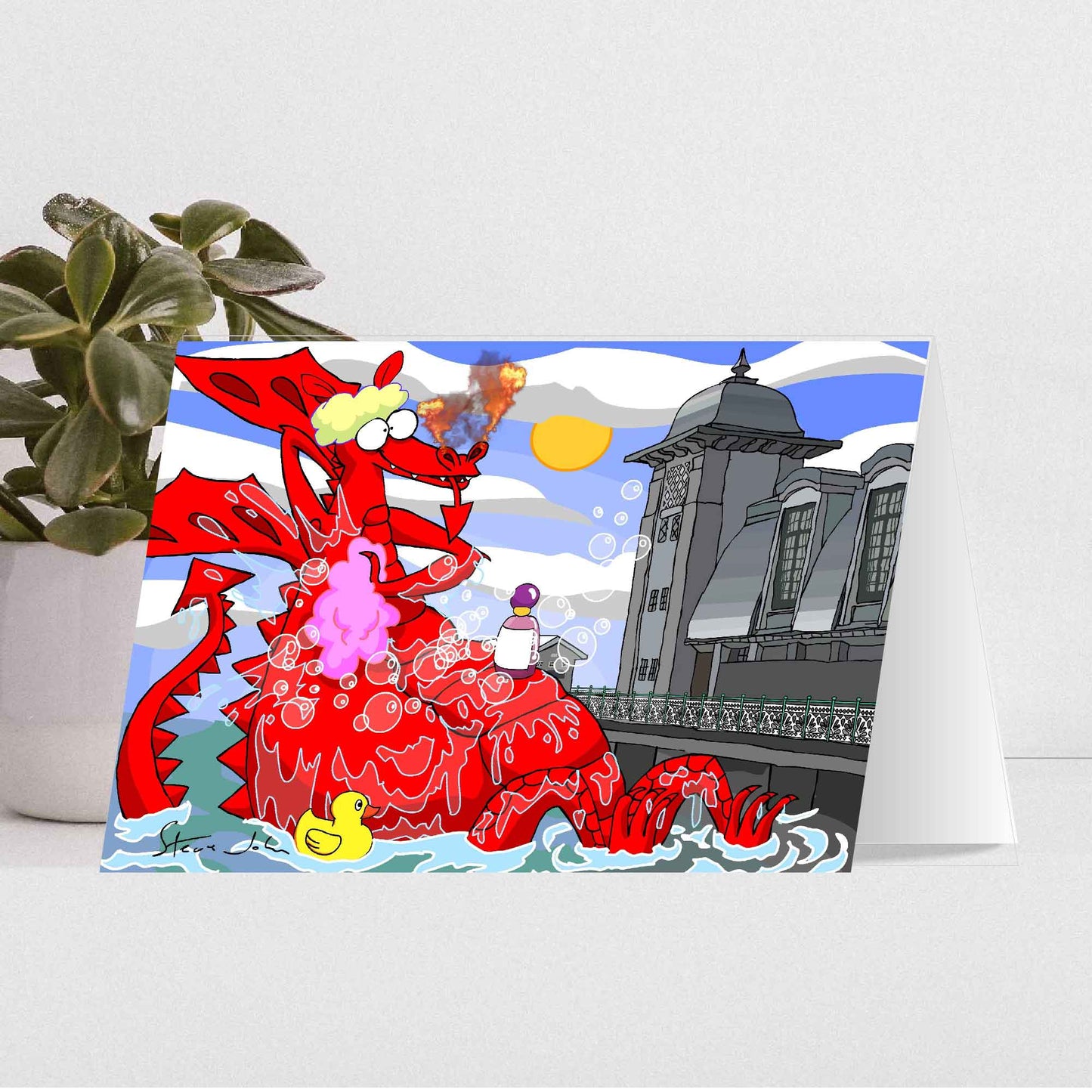 'Dragon dipping in Penarth' Card