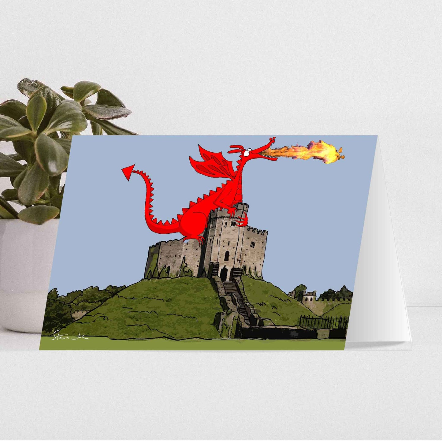 Dragon on Cardiff Castle card