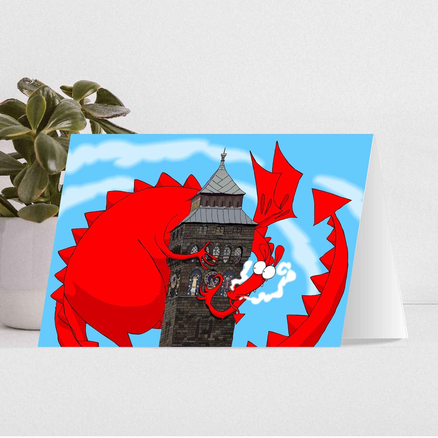 Dragon on the clock tower at Cardiff Castle card