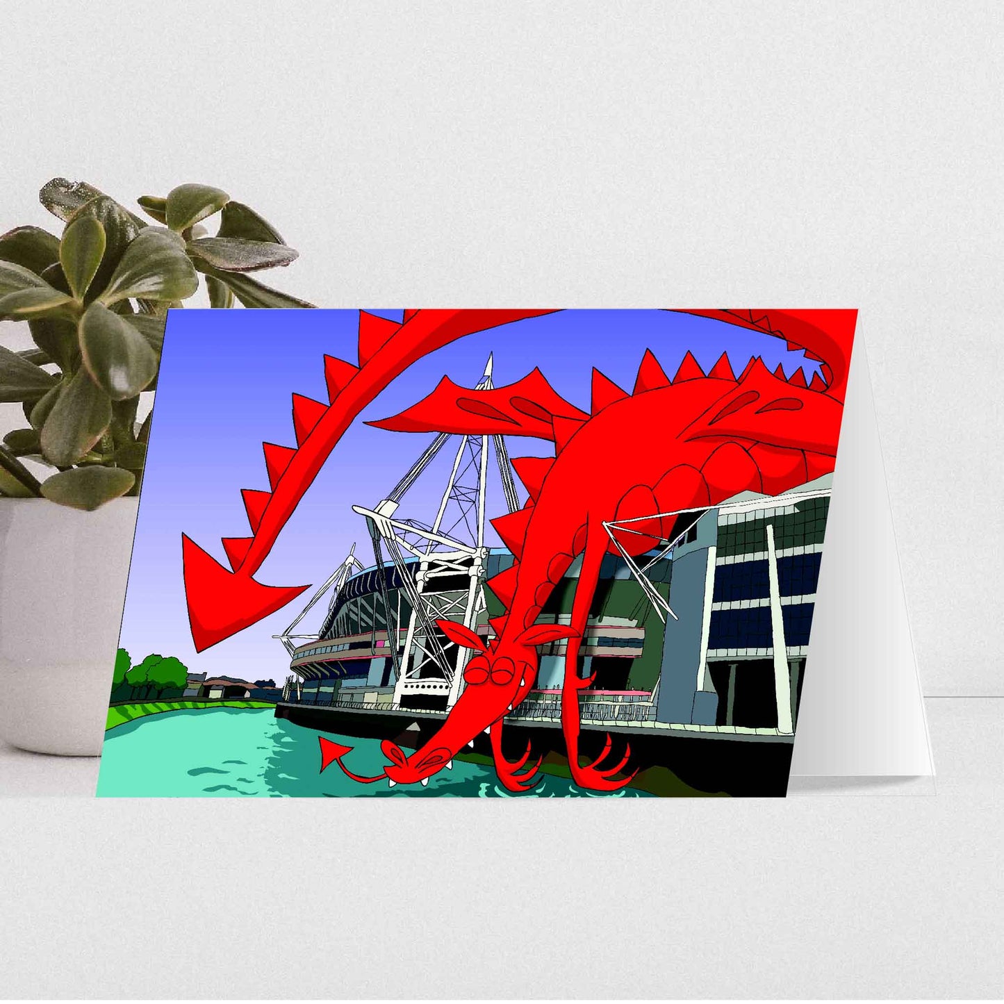 Dragon sleeping on the Principality Stadium, Cardiff card