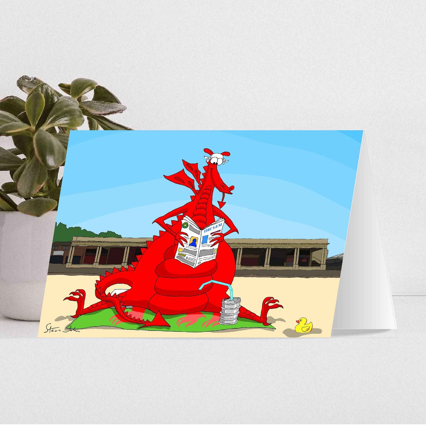 Dragon on the sand at Barry Island Card