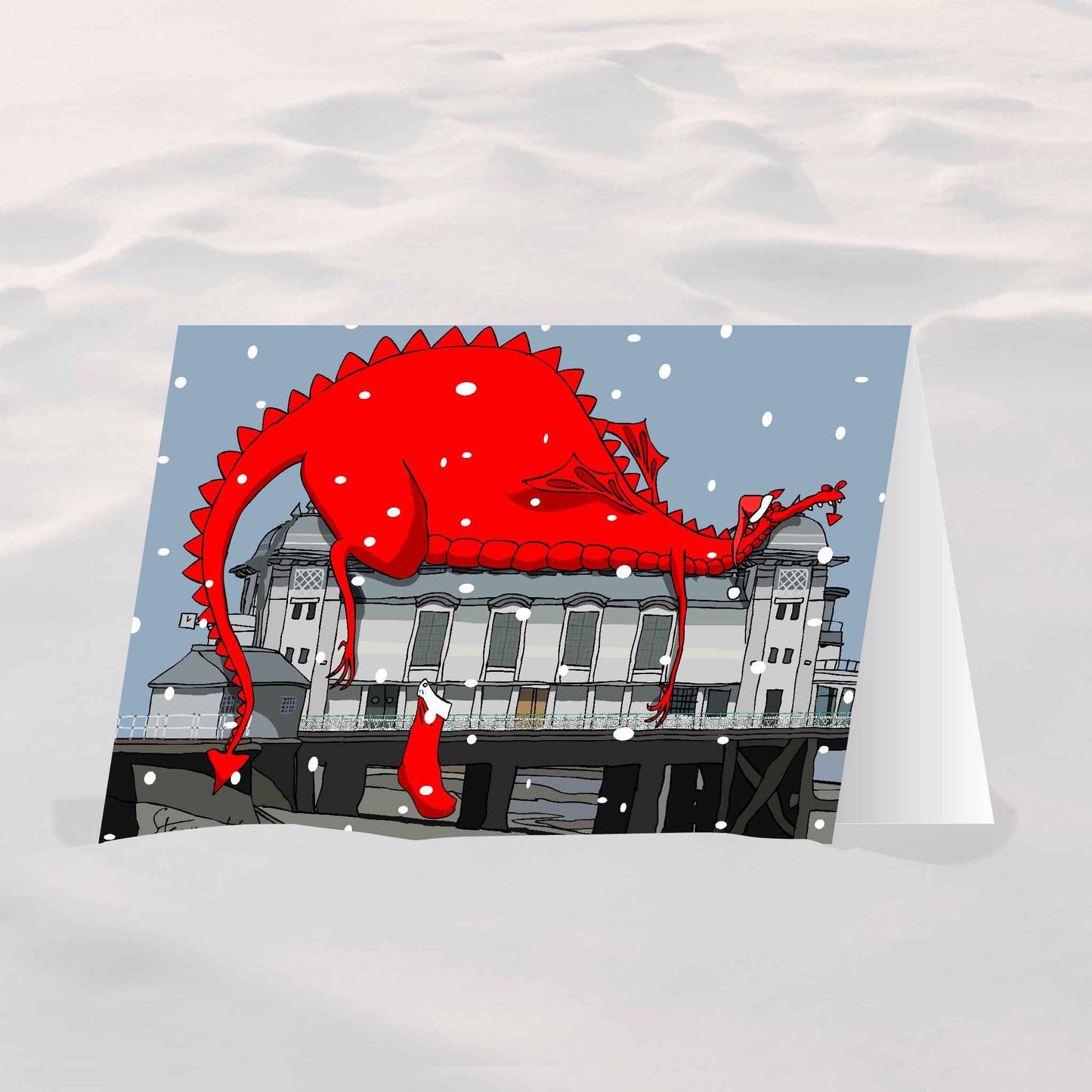 Dragon on Penarth Pier Christmas card