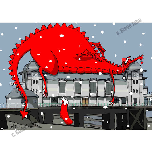 Dragon on Penarth Pier Christmas card