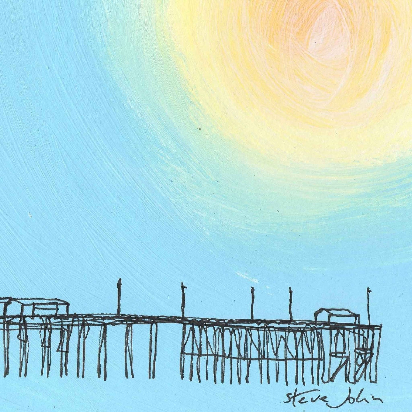 Hazy Eggy Sky Penarth Pier. 8" by 6" print, mounted