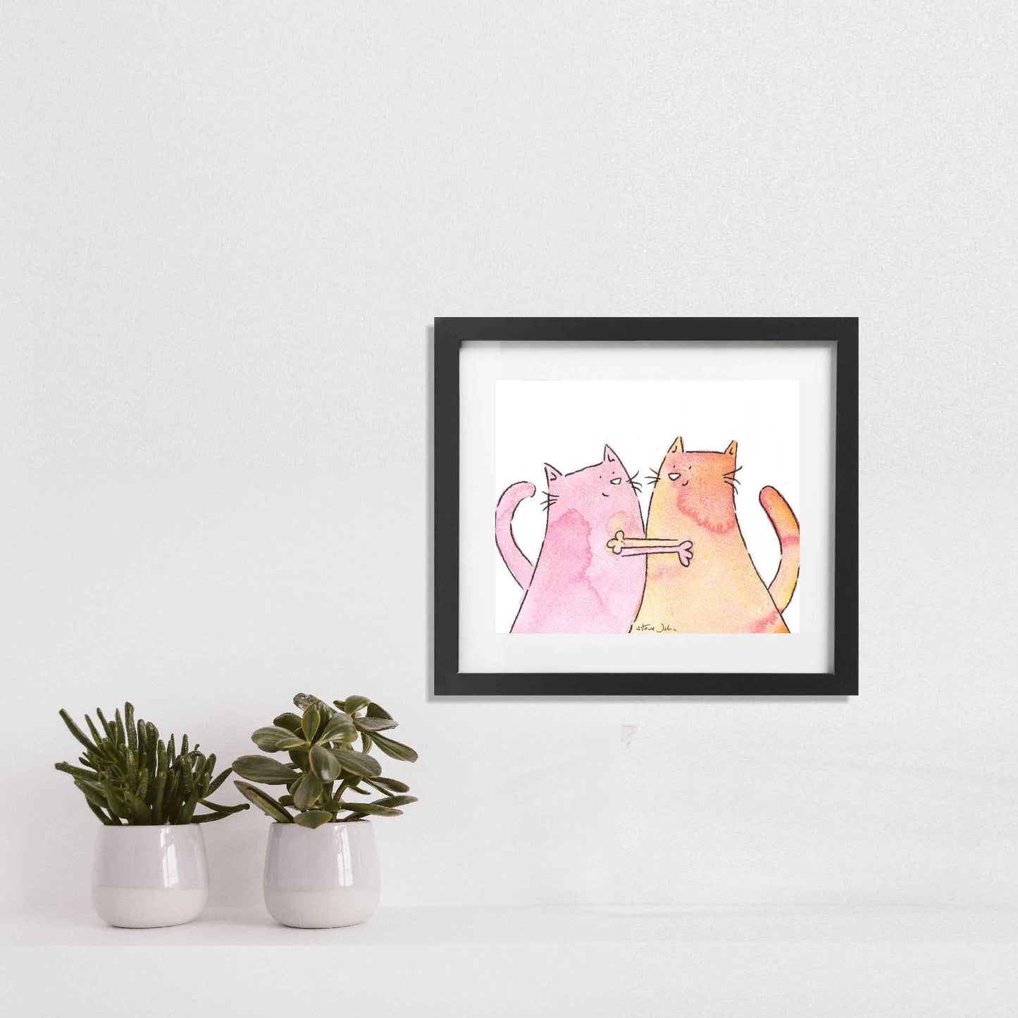 Hugging Cats 1. Small unframed artwork