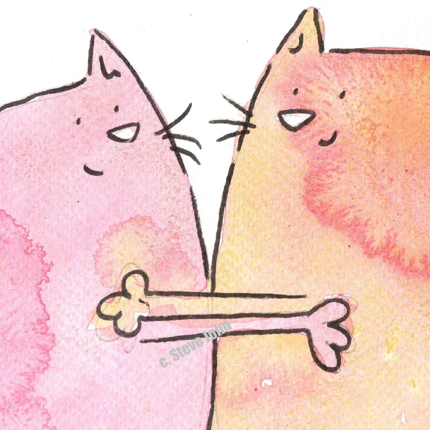 Hugging Cats 1. Small unframed artwork