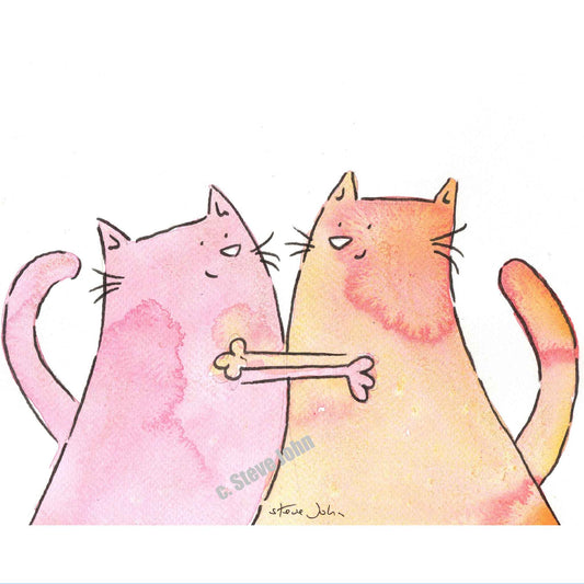 Hugging Cats 1. Small unframed artwork