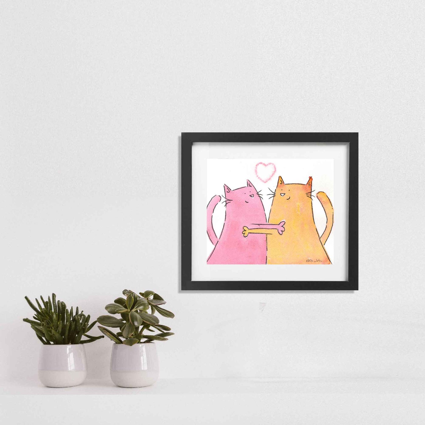 Hugging Cats 2. Small unframed artwork