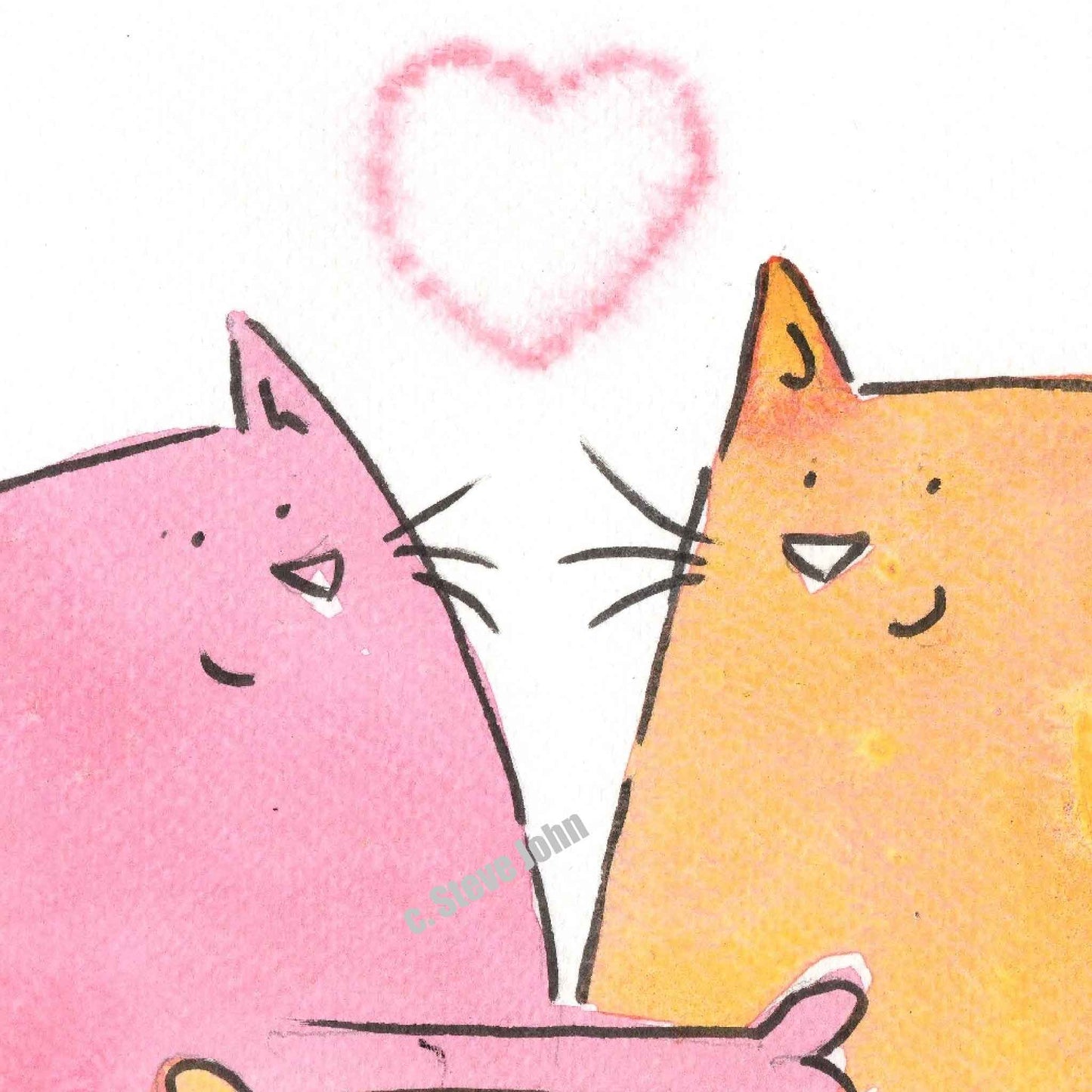 Hugging Cats 2. Small unframed artwork