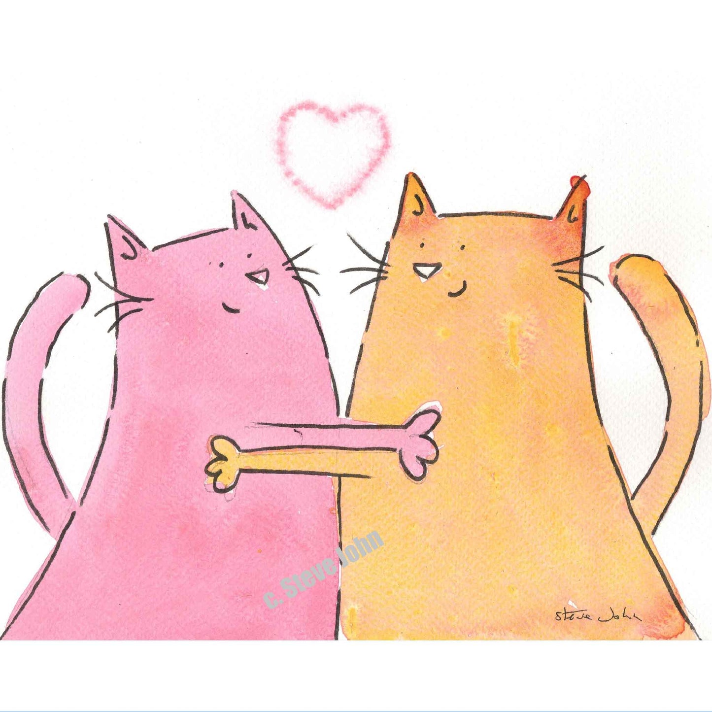 Hugging Cats 2. Small unframed artwork