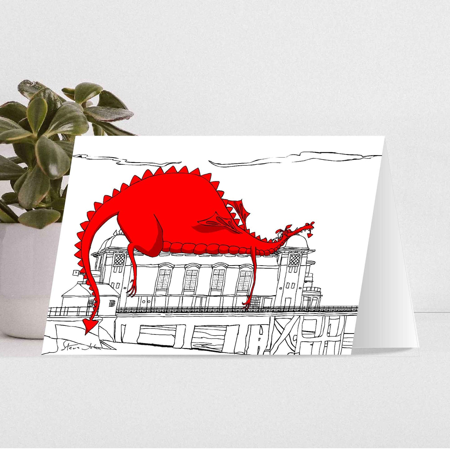 'Penarth Pavilion outline with red dragon' Card