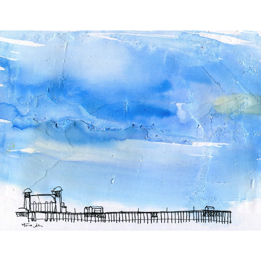 Sculptural sky Penarth Pier. 8" by 6" print, mounted