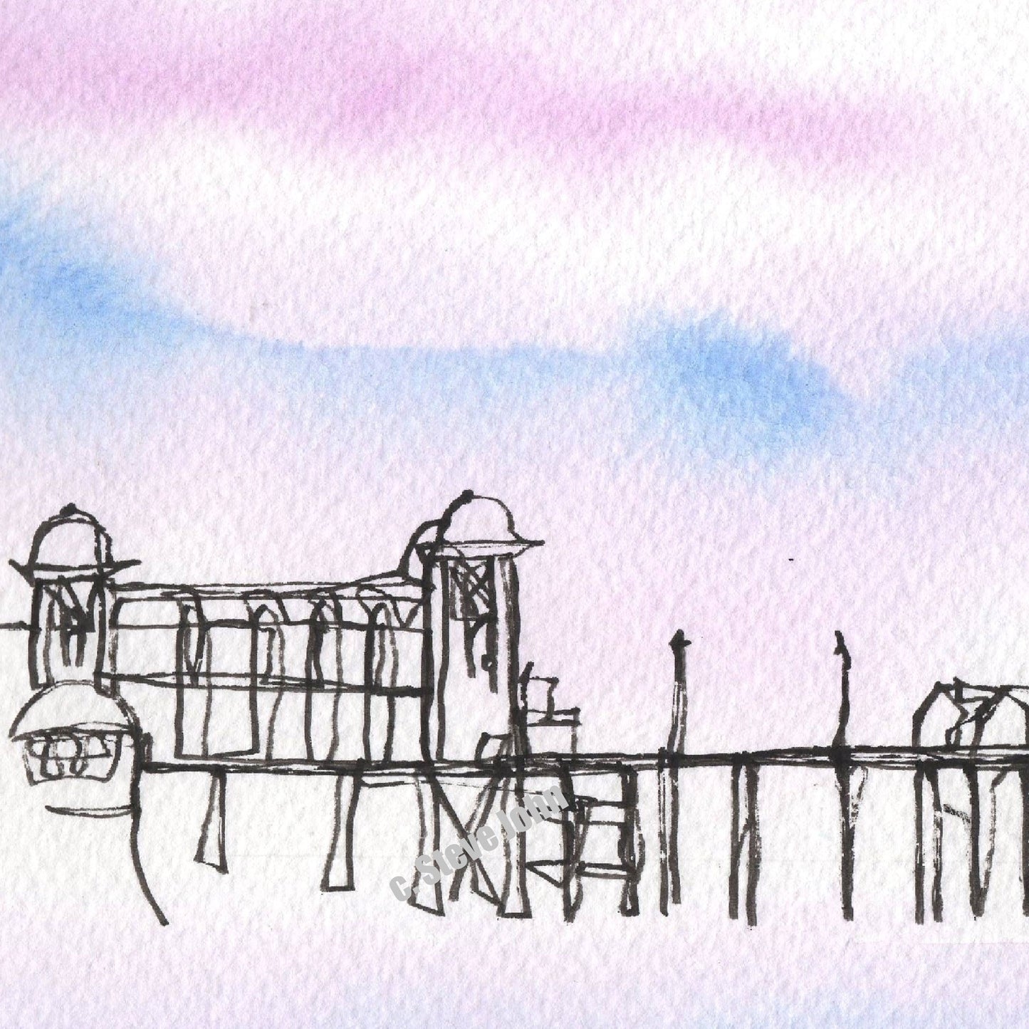 Penarth Pier 1. Continuous Line Artwork, small, Unframed