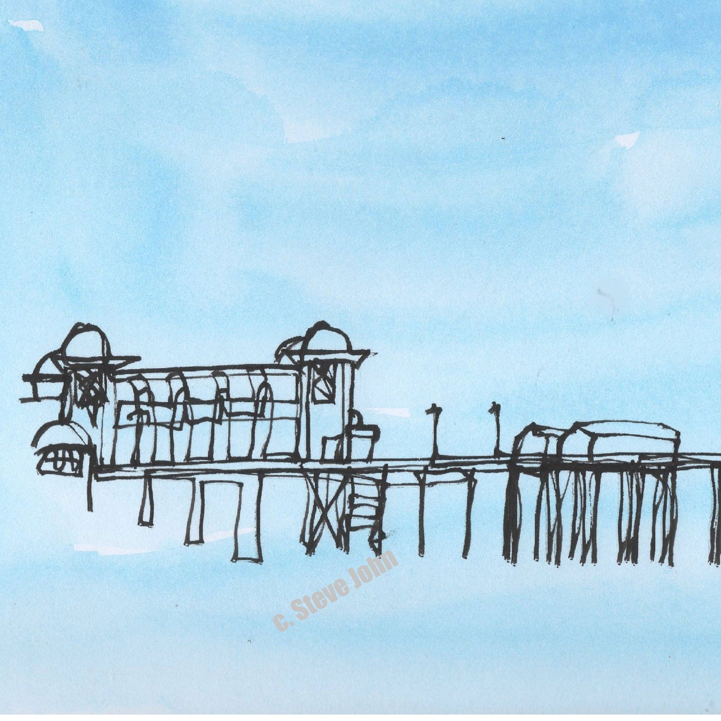 Penarth Pier 2. Continuous Line artwork, small, Unframed