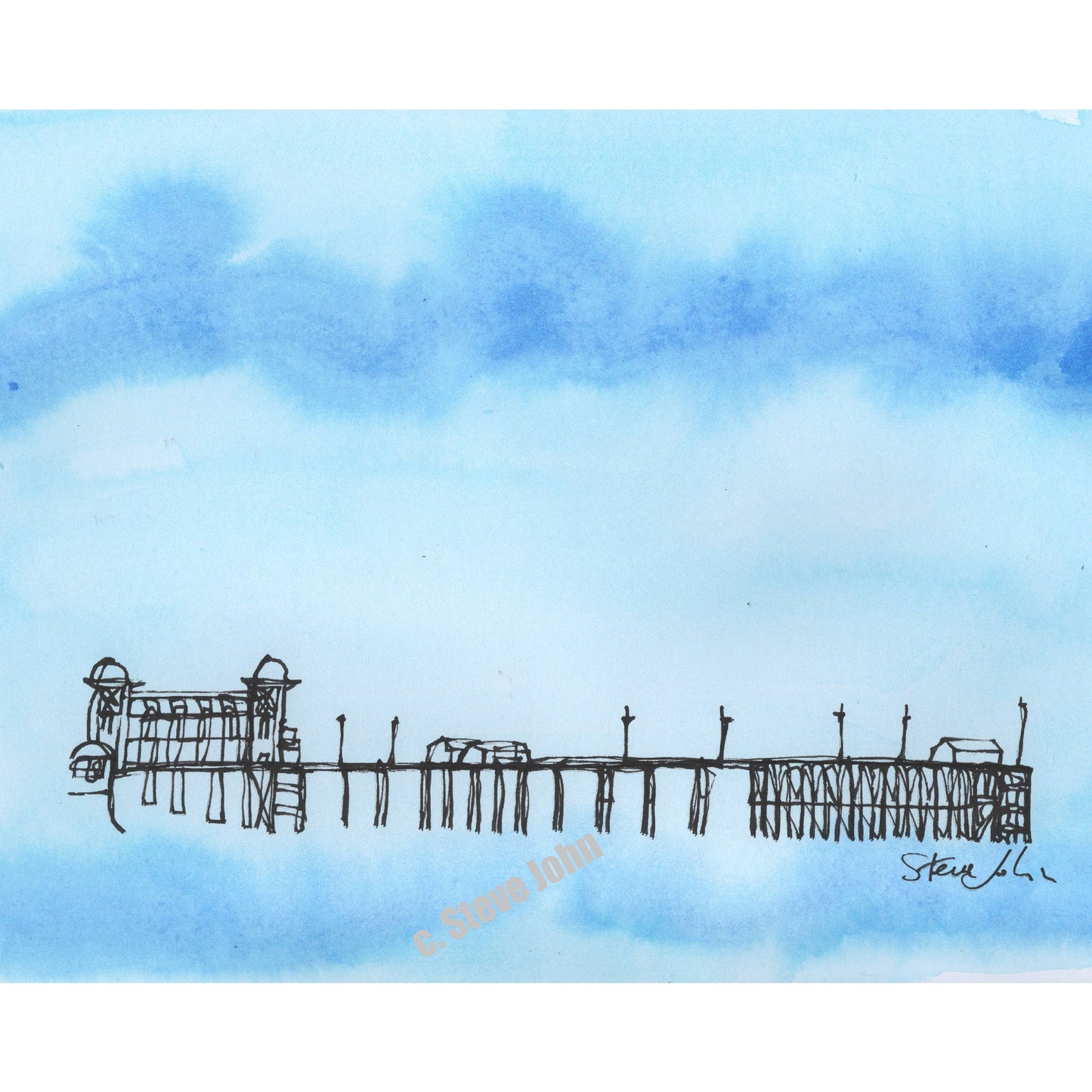 Penarth Pier 3. Continuous Line Artwork, small, Unframed