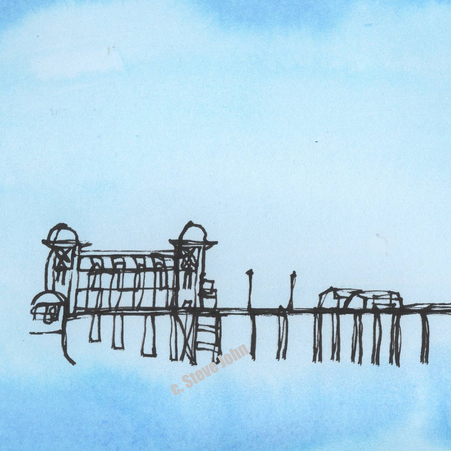 Penarth Pier 3. Continuous Line Artwork, small, Unframed