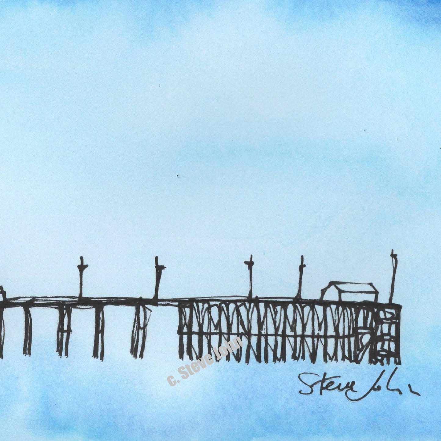 Penarth Pier 3. Continuous Line Artwork, small, Unframed