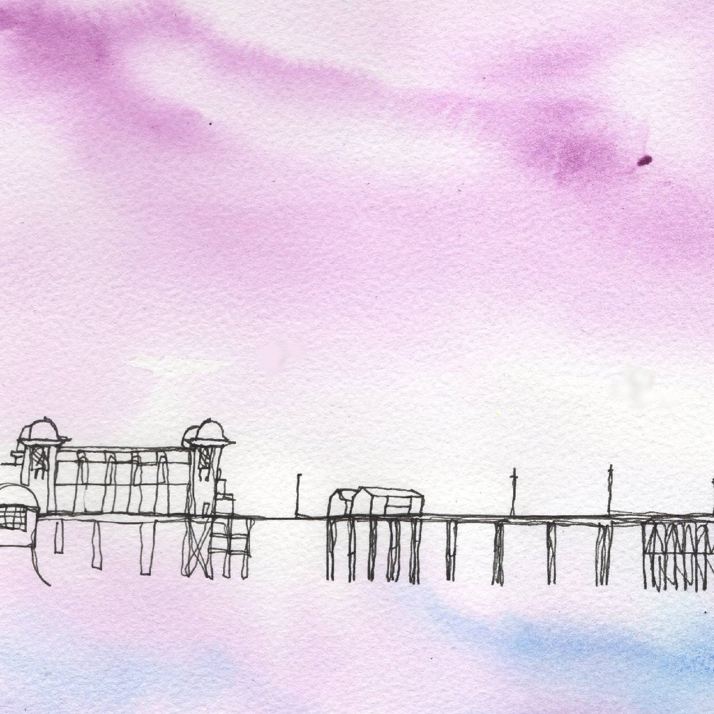 Pink sky, Penarth Pier. 8" by 6" print, mounted