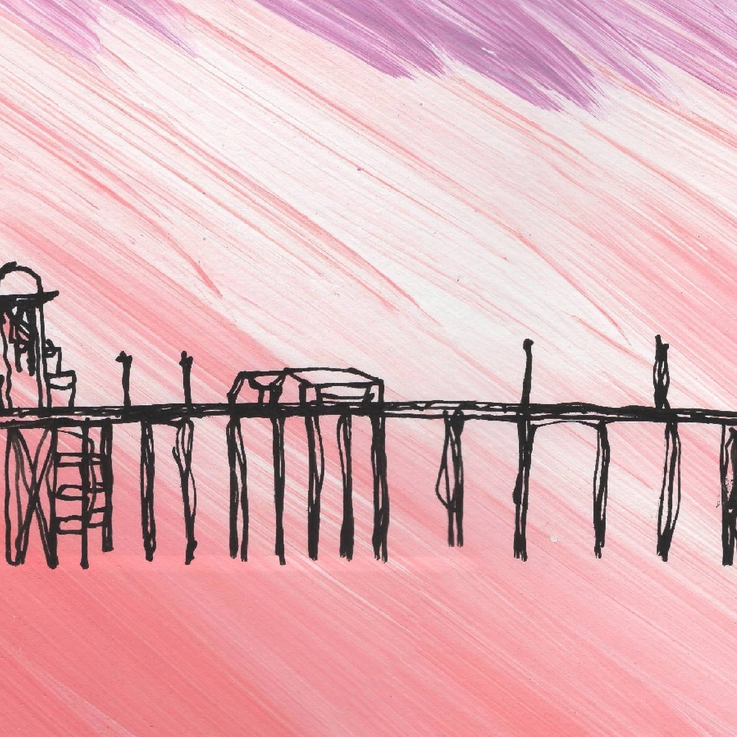 Purple and coral, Penarth Pier. 8" by 6" print, mounted