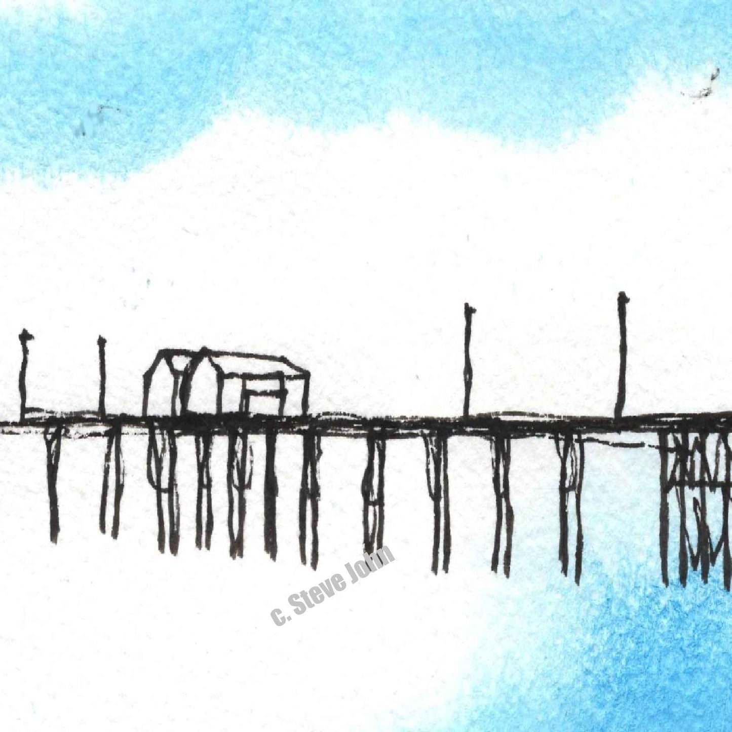 Penarth Pier 4. Continuous Line Artwork, small, Unframed